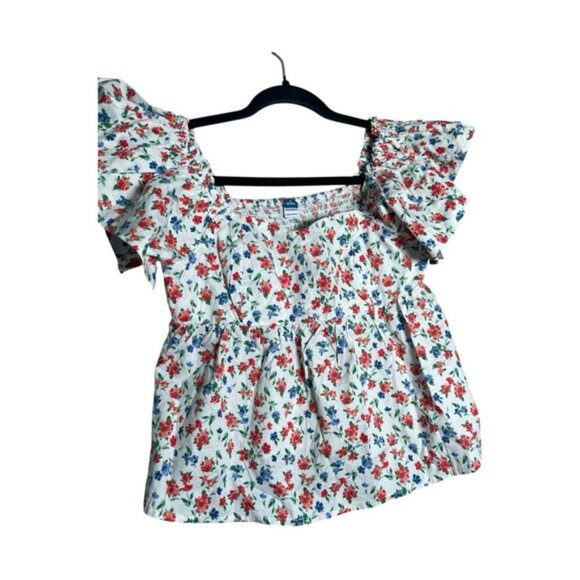 Old Navy Small Petite Blouse Shirt Short Sleeve Floral Ruffle Sleeve Top Crop SP - Picture 8 of 13